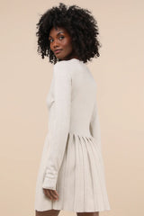 Beyond Sweet Heathered Beige Pearl Pleated Mini Sweater Dress