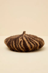 Dashwood Brown Animal Print Fuzzy Knit Beret