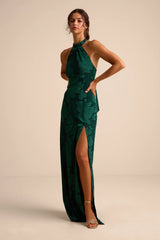 Mikani Black Burnout Halter Maxi Dress