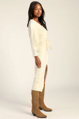 Fall into Fashion Ivory Dolman Sleeve Sweater Midi Dress