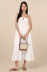 Sylvana White Textured Strapless Midi Dress