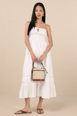 Sylvana White Textured Strapless Midi Dress