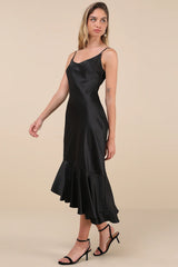 Strictly Romance White Satin Asymmetrical Tiered Midi Dress