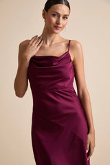 Caleigh Burgundy Satin Backless Slip Midi Dress