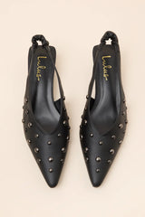 Josefina Black Studded Pointed-Toe Slingback Pumps