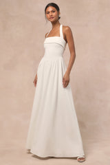 Telia White Halter Basque Waist Maxi Dress