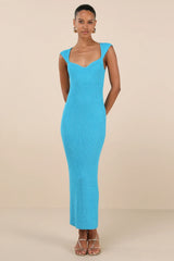 Chiara Turquoise Ribbed Knit Cap Sleeve Midi Dress