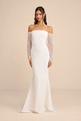 Anabella White Off-the-Shoulder Mermaid Maxi Dress