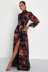 Graceful Arrival Black Floral Burnout Backless Maxi Dress