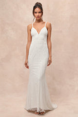 Stunning Vow White Beaded Sequin Maxi Dress