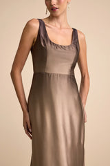 Cerise Brown Ombre Satin Sleeveless Maxi Dress