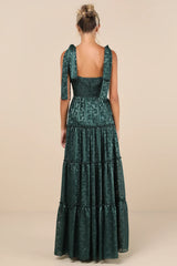 Picturesque Allure Green Jacquard Tie-Strap Maxi Dress