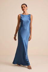 Janita Olive Satin Sleeveless Cowl Back Maxi Dress