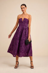 Ryla Purple Textured Sequin Strapless Midi Dress