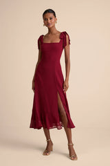 Summer Invite White and Blue Toile Tie-Strap Tiered Midi Dress