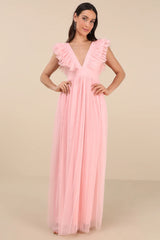 Simply Delighted Black Mesh Ruffled Backless Maxi Dress