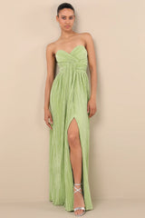 Oswin Navy Satin Plisse Strapless Maxi Dress