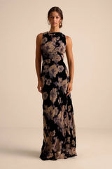 Ramonda Black Velvet Burnout Sleeveless Maxi Dress