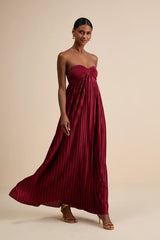 Whimsical Beauty Emerald Green Satin Plisse Strapless Maxi Dress