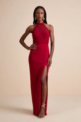 Baani Dark Brown Column Halter Maxi Dress