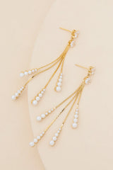Nicole Gold Rhinestone Pearl Fringe Earrings