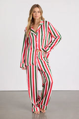 Classic White Multi Jolly Stripes Satin Two-Piece Pajama Set
