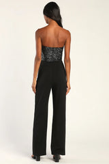 Total Hottie Black Sequin Strapless Jumpsuit
