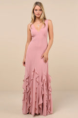 Alorna Rose Pink Sleeveless Ruffled Maxi Dress