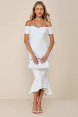 How Much I Care Ivory Off-the-Shoulder Midi Dress