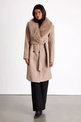 Cantrell Taupe Double-Breasted Faux Fur Coat