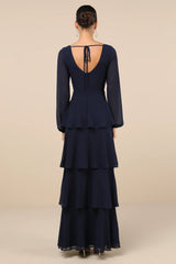 Flawless Excellence Rusty Rose Tiered Long Sleeve Maxi Dress