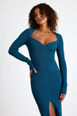 Adoring Me Red Ribbed Long Sleeve Midi Sweater Dress