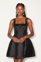 Cyra Black Taffeta Tie-Back Skater Mini Dress