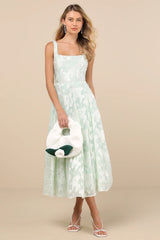 Loira Mint Burnout Jacquard Lace-Up Midi Dress