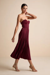 Irelyn Light Brown Satin Bustier Midi Dress