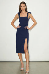 Romantic Celebration Navy Tie-Strap Bodycon Midi Dress