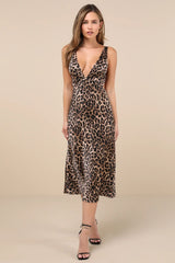 Unmatched Elegance Olive Satin Sleeveless Midi Dress