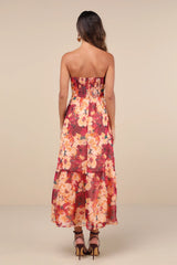 Bright Perspective Teal Floral Strapless Midi Dress