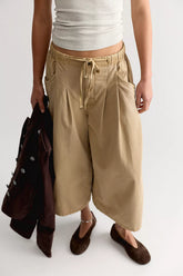 Telluride Wide-Leg Crop Pull-On Solid Pants