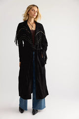Understated Leather Fringe Suede Trench Coat