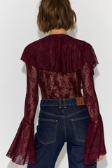 Norma Kamali Long Sleeve Deep V Ruffle Bodysuit