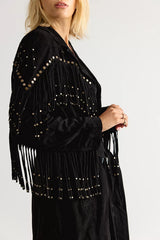 Understated Leather Fringe Suede Trench Coat
