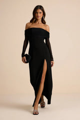 Rafaella Black Backless Off-the-Shoulder Maxi Dress