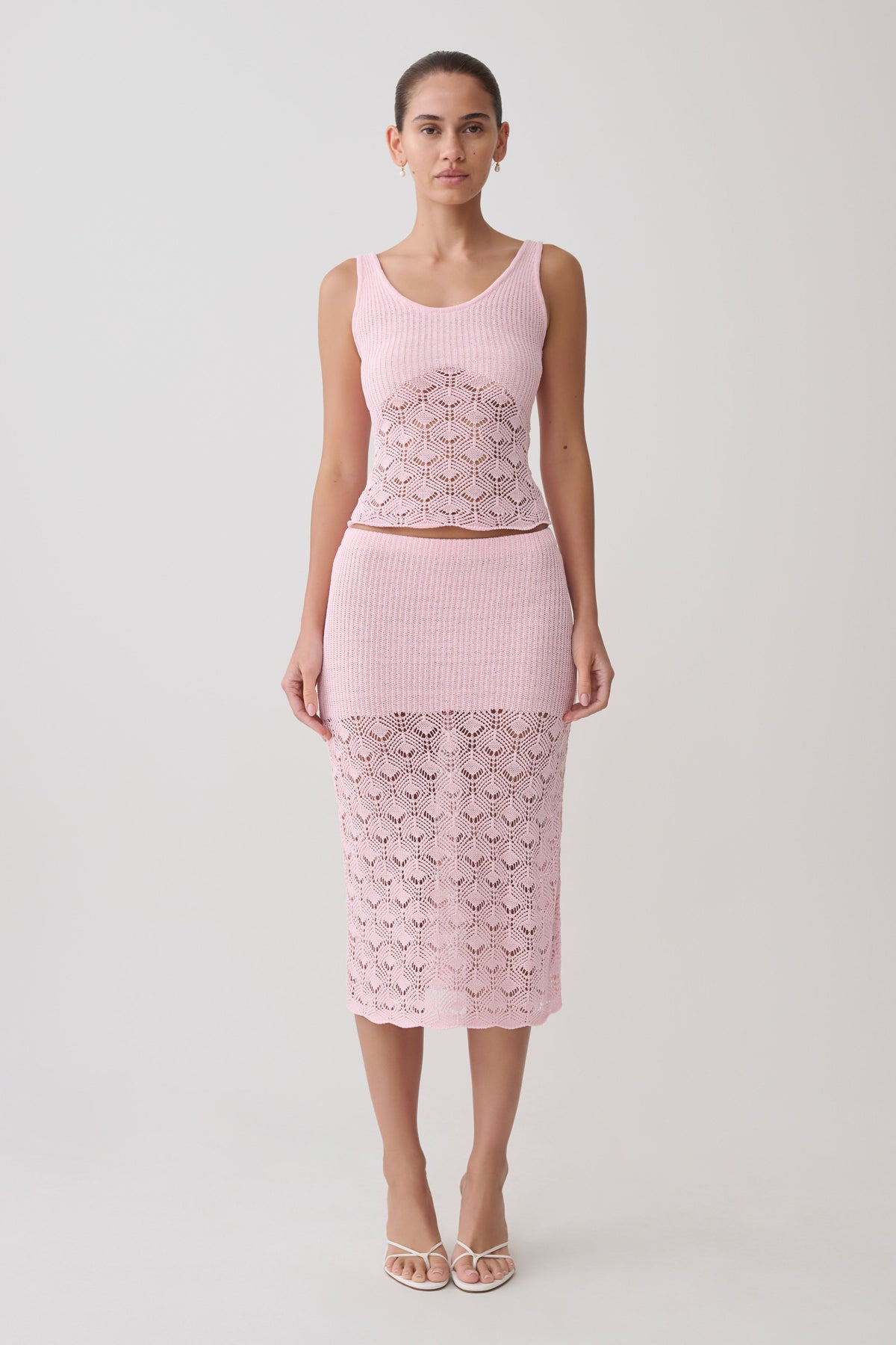 Atlantis Crochet Knit Midi Skirt - Baby Pink