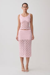 Atlantis Crochet Knit Midi Skirt - Baby Pink