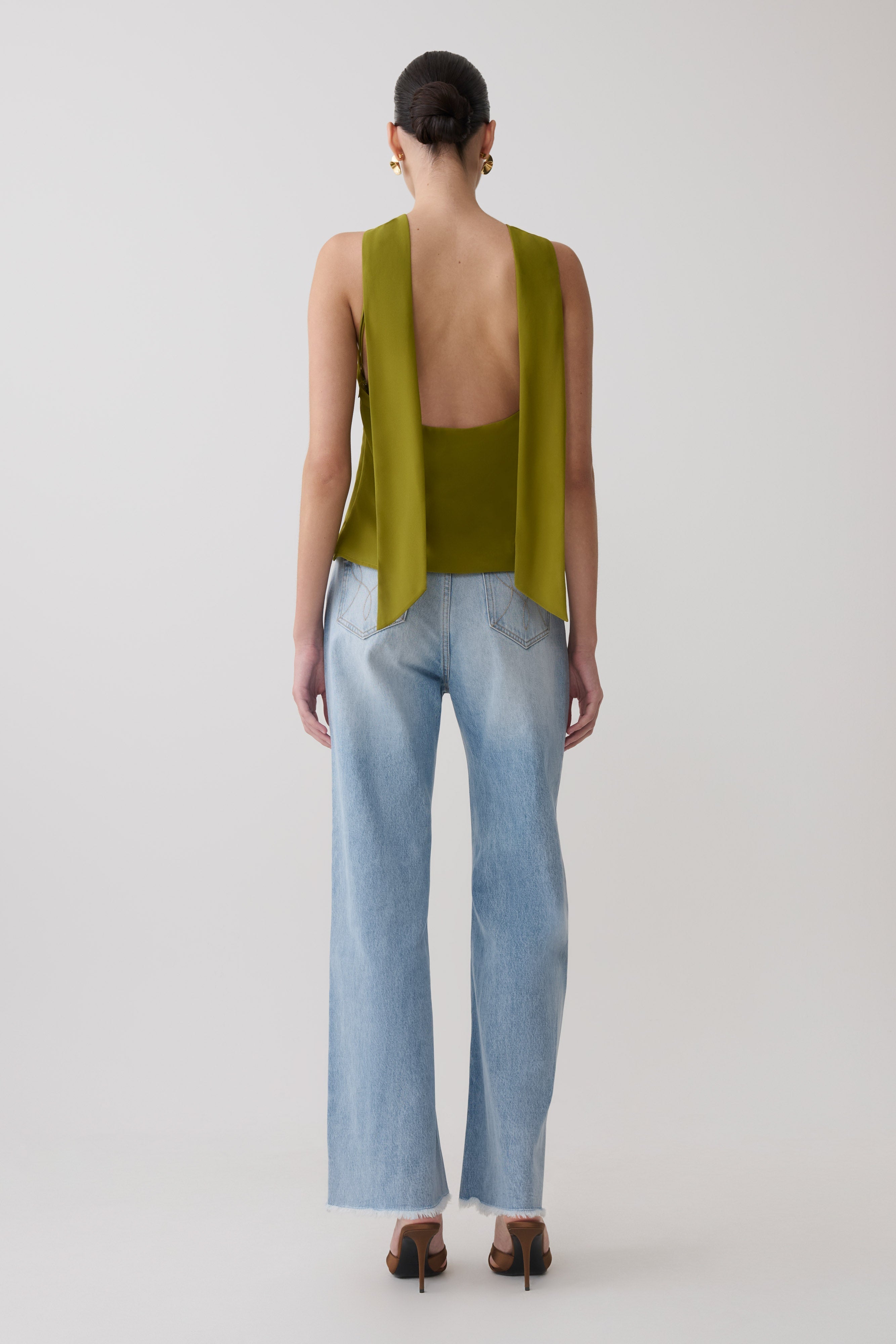 Nora Halter Chiffon Top - Olive