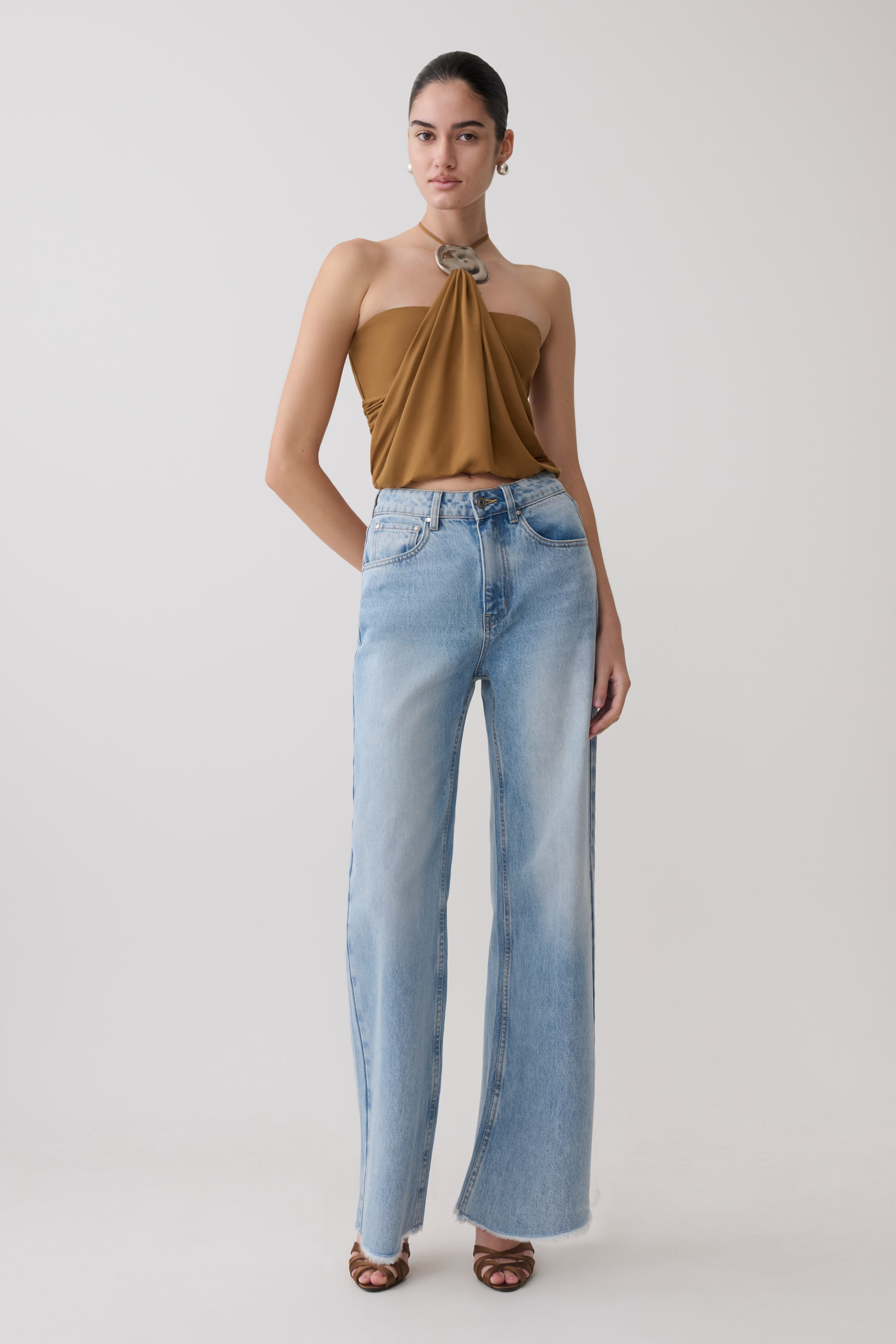 Sade Halter Top With Hardware - Caramel