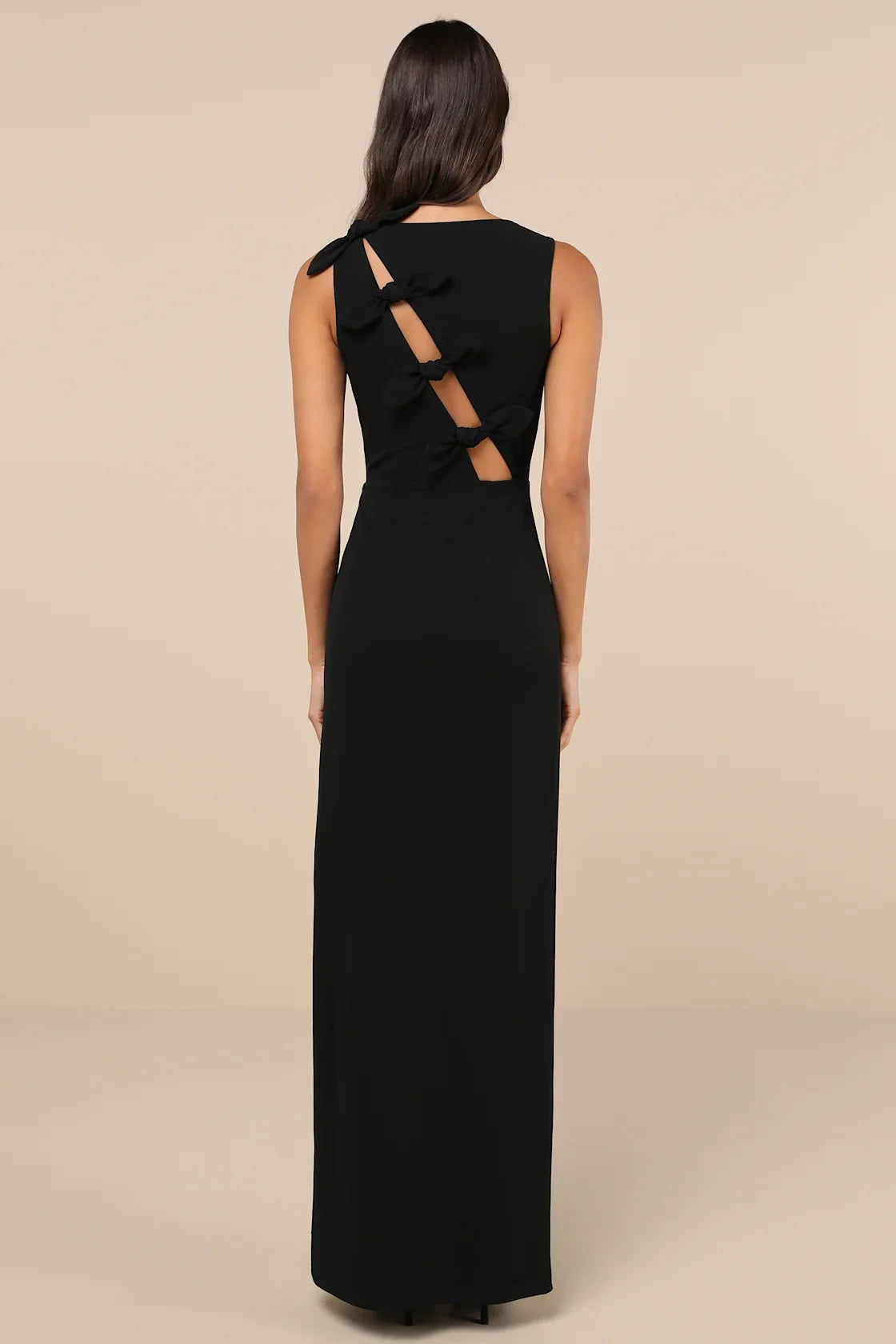 Perfected Poise Black Bow Cutout Column Maxi Dress