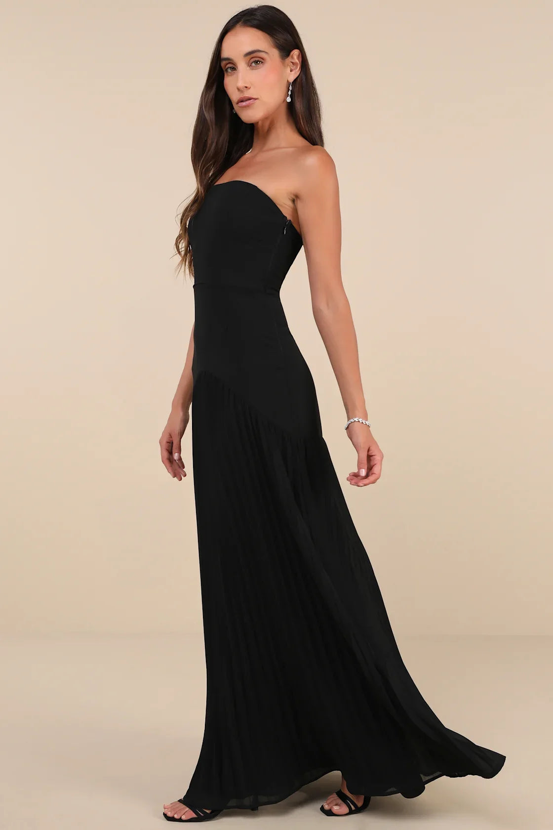 Celebratory Aesthetic Blush Pink Pleated Strapless Maxi Dress
