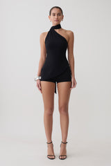 Jemma One Shoulder Tie Top - Black